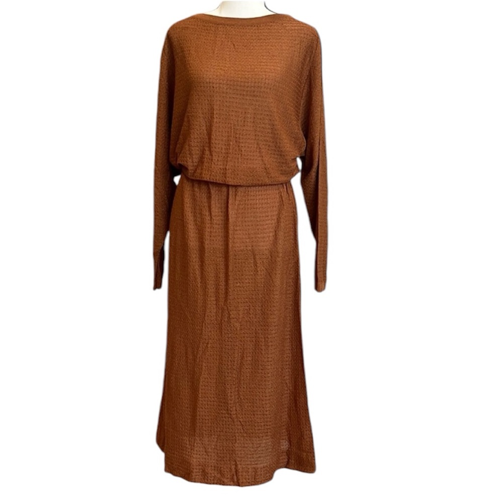 Outlander Vintage Dress Thin Knit Long Sleeve Made in Italy Medium Pumpkin Fall - Picture 1 of 15